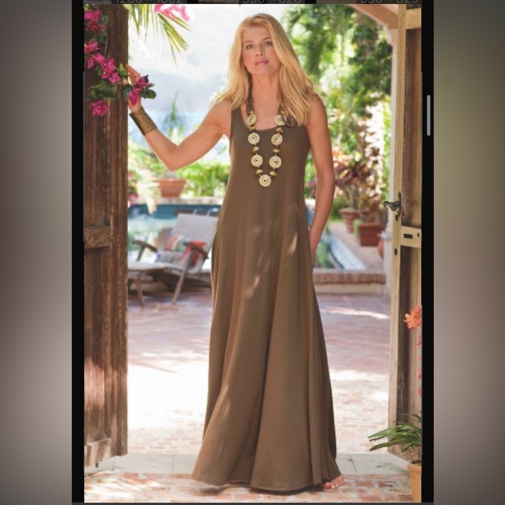 NWOT Soft Surroundings Santiago Sleeveless Tank Maxidress, Size PXS, Brown